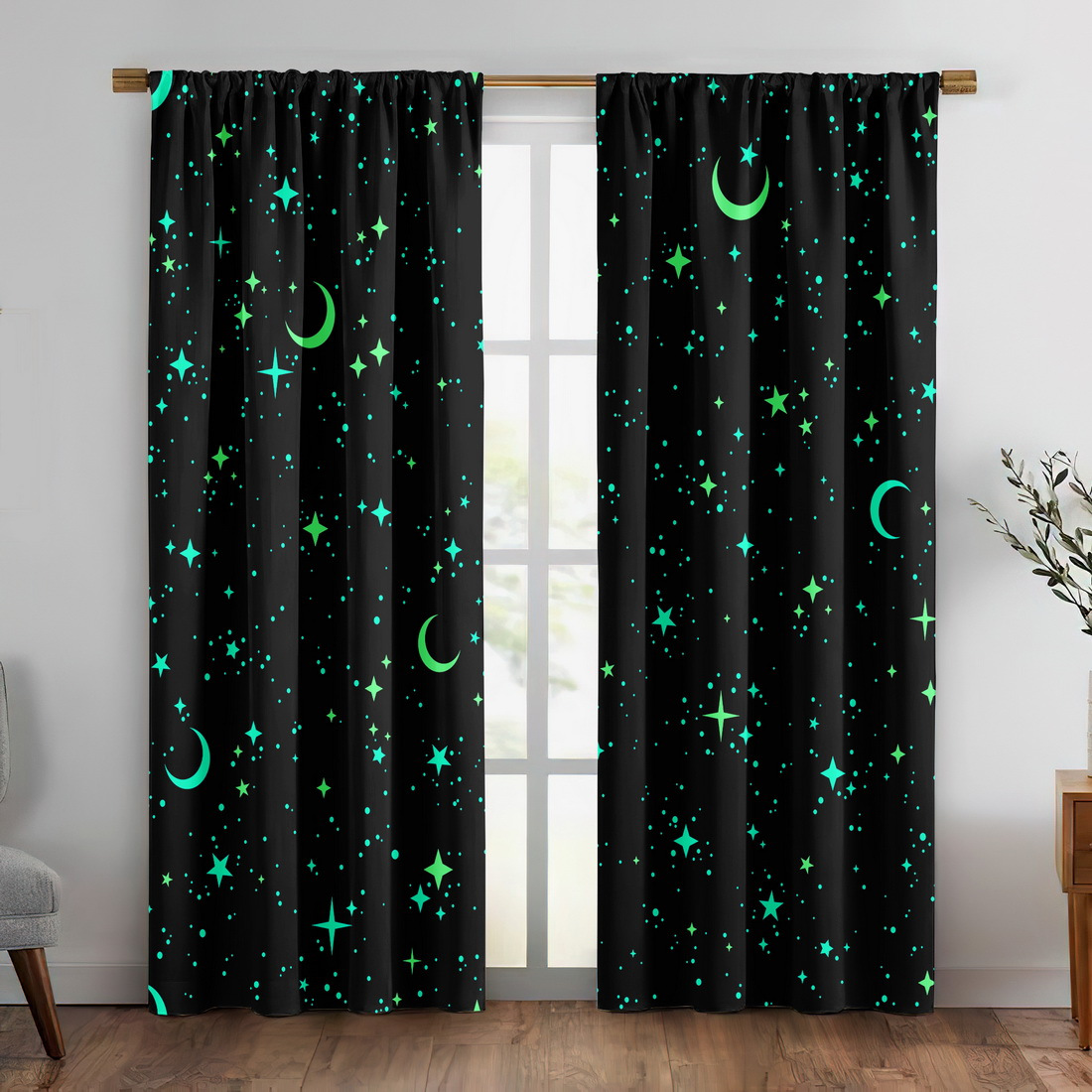 Baby Nursery Blackout Curtains - 2 Panel Tirai Bintang Bulan yang
