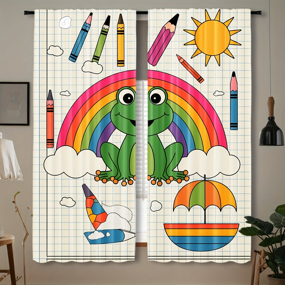 Baby Nursery Themes Girl - Tirai Katak Pelangi Lucu Dekorasi Jendela