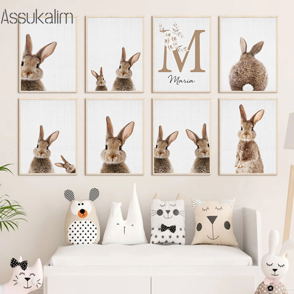 Baby Nursery Name Wall Art - Kelinci Lukisan Kanvas Nama Kustom Poster