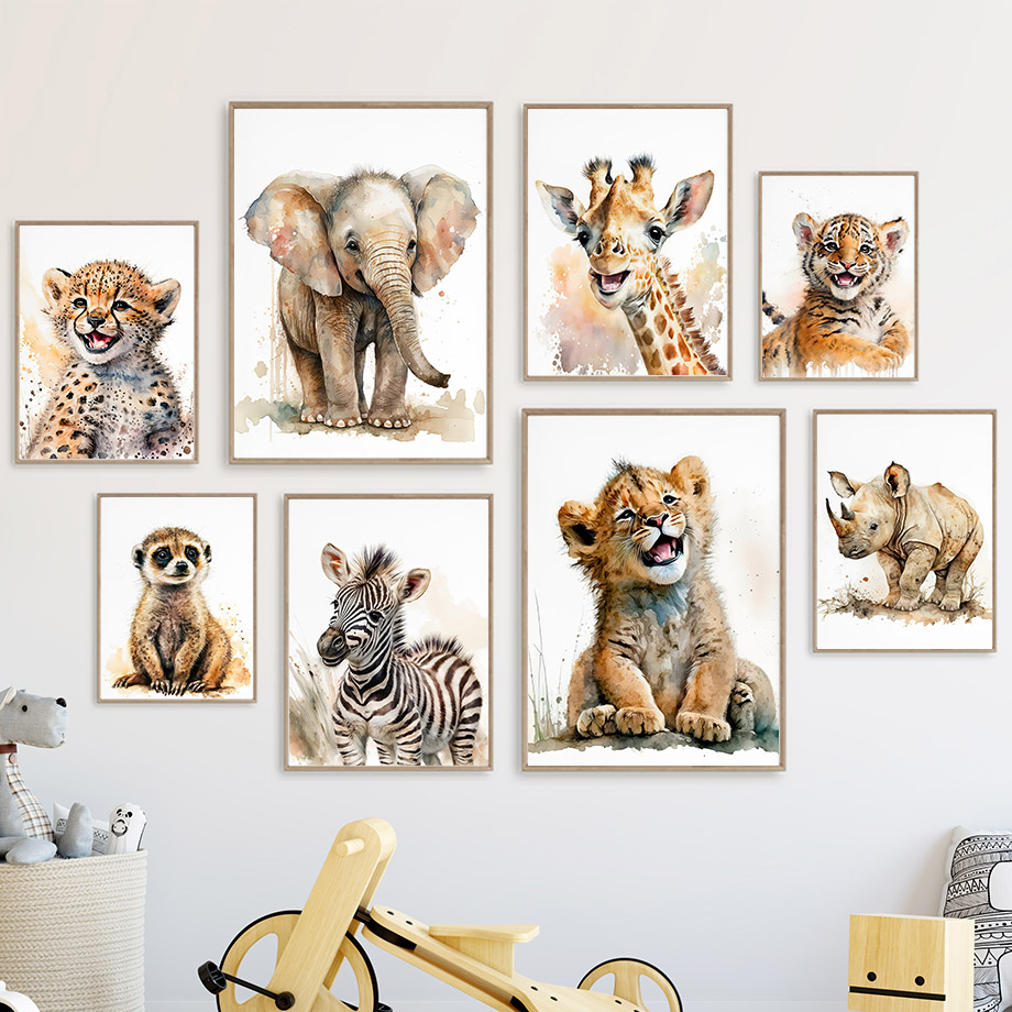 Baby Nursery Elephant - Lukisan Kanvas Seni Dinding Hewan Kamar