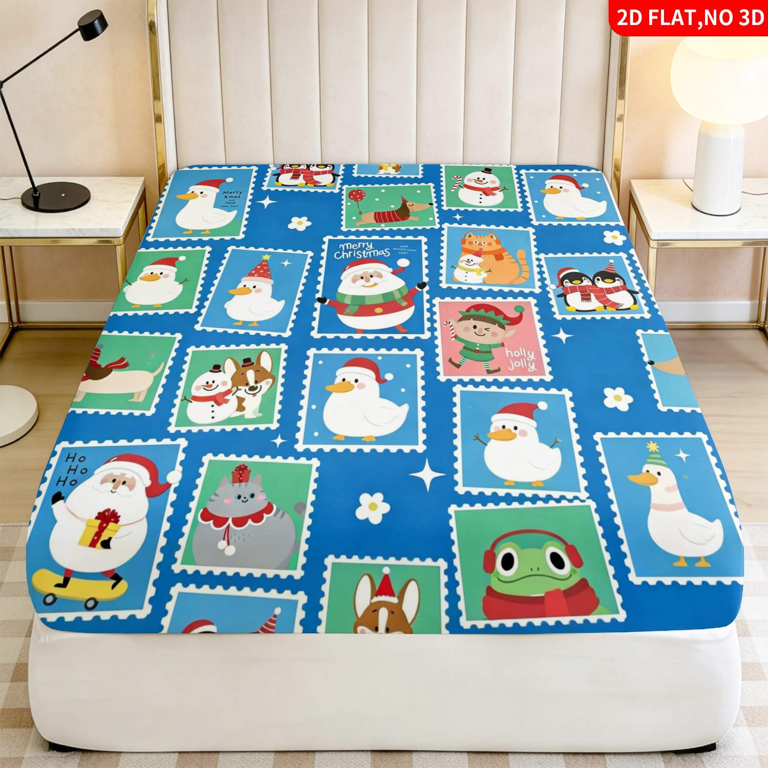 Baby Nursery Bedding - Set Sprei Biru Motif Hewan Natal,