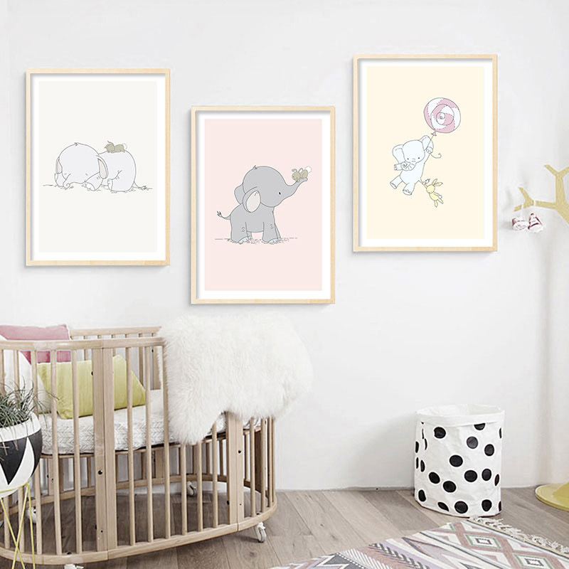 Baby Nursery Elephant - Poster Kanvas Seni Dinding Kamar Anak