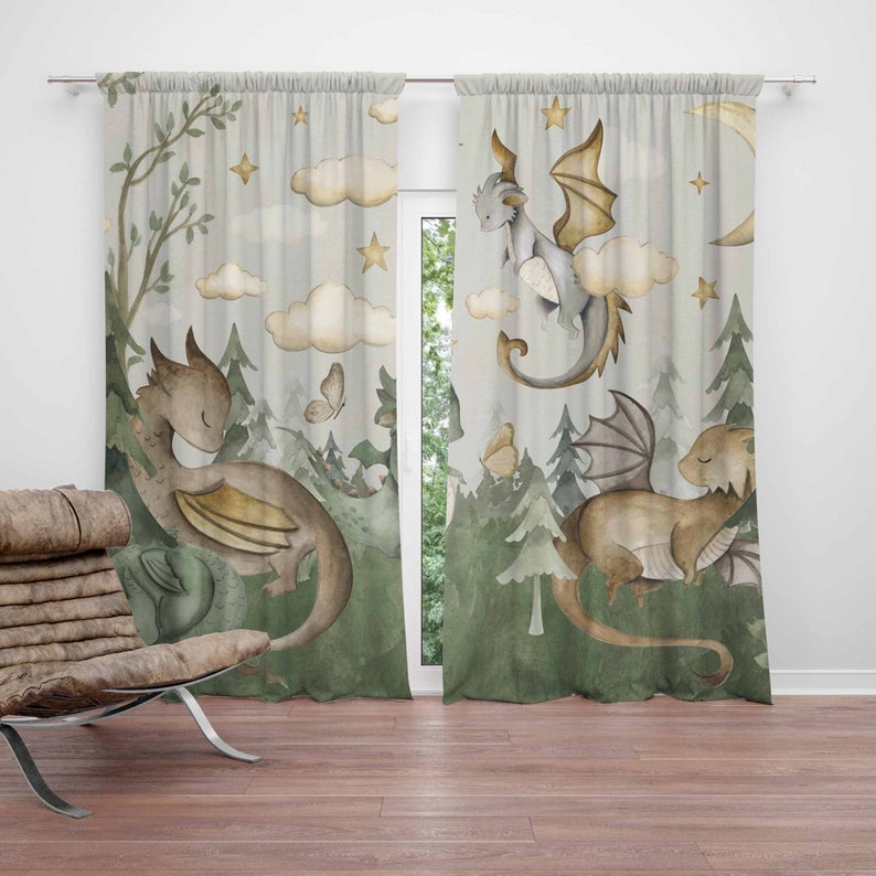 Baby Nursery Blackout Curtains - Tirai Kamar Bayi Little Dragon, Tirai