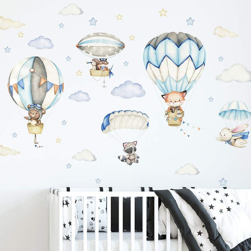 Baby Nursery Stickers - Stiker dinding balon udara hewan lucu