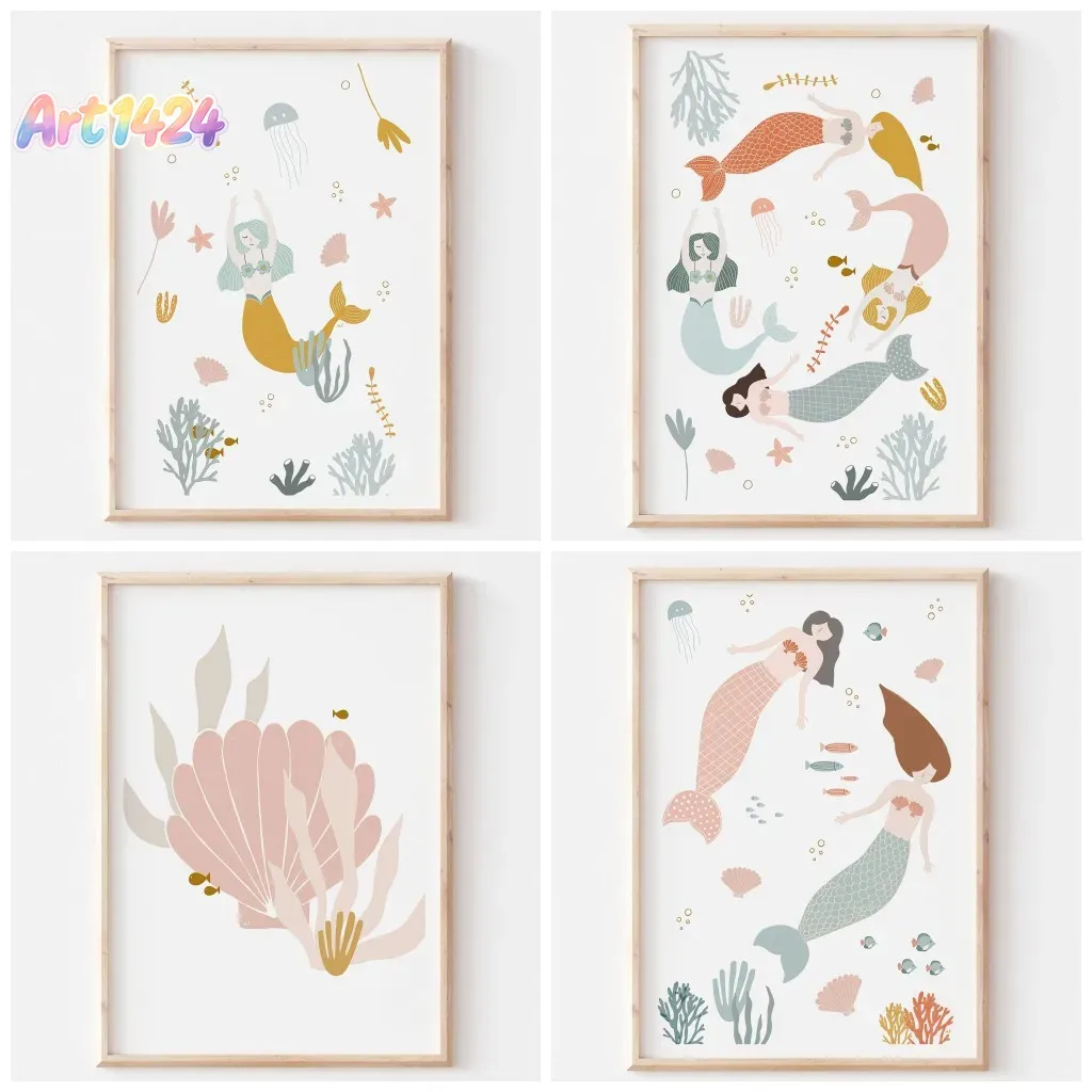 Baby Nursery Themes Girl - Seni Dinding Cetak Bertema Laut Boho