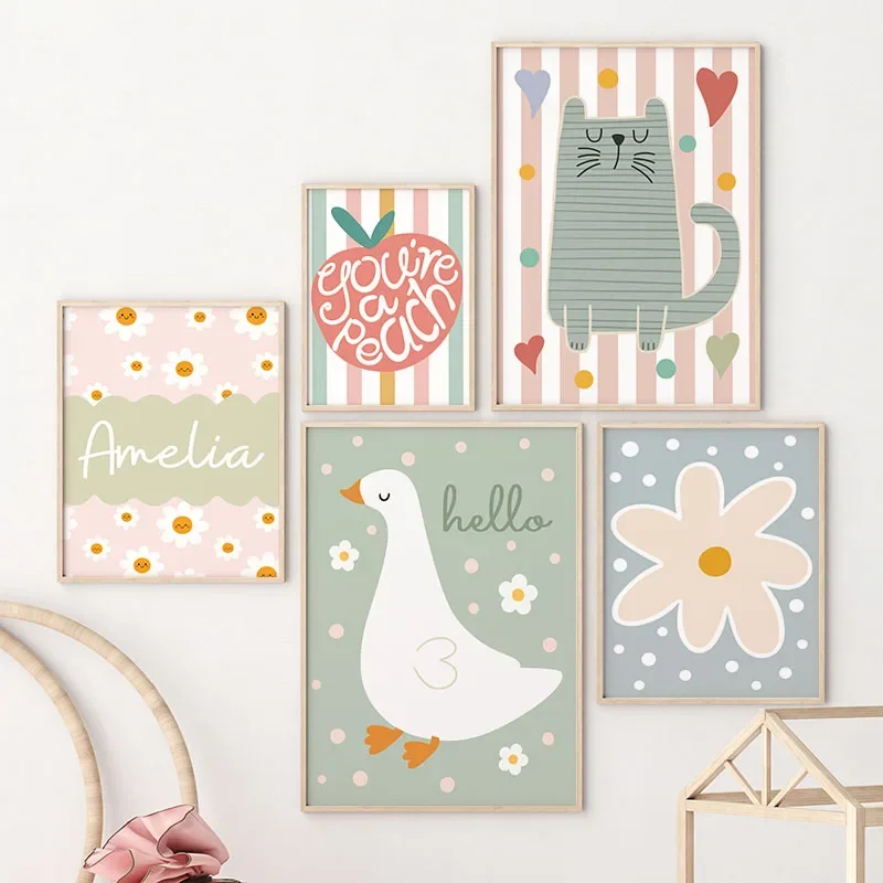 Baby Nursery Name Wall Art - Lukisan Kanvas Seni Dinding Kamar Bayi