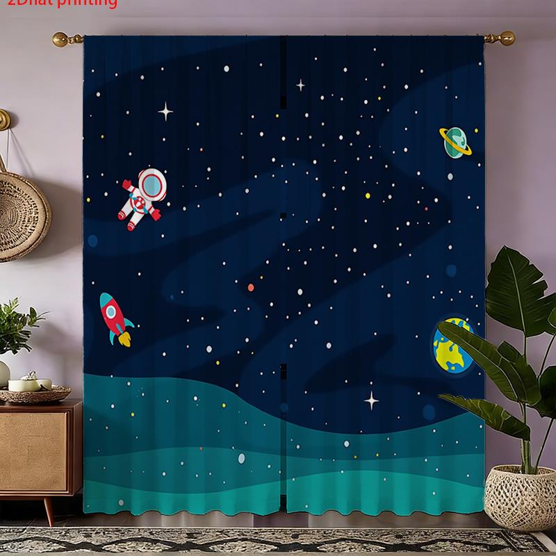 Baby Nursery Blackout Curtains - Tirai Astronot Luar Angkasa Kartun, Tirai