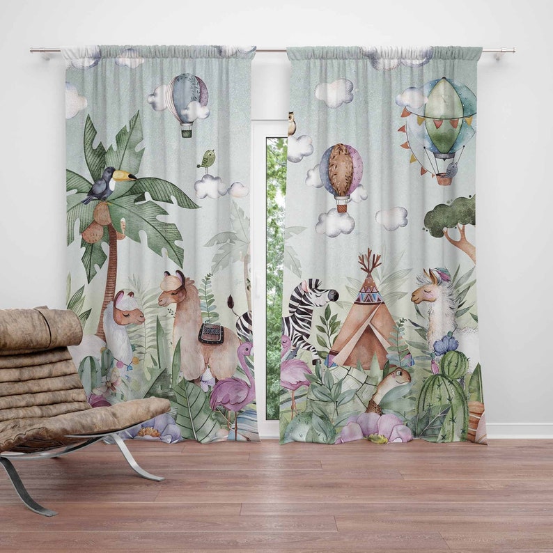 Baby Nursery Blackout Curtains - Tirai Kamar Bayi Motif Hewan Safari,