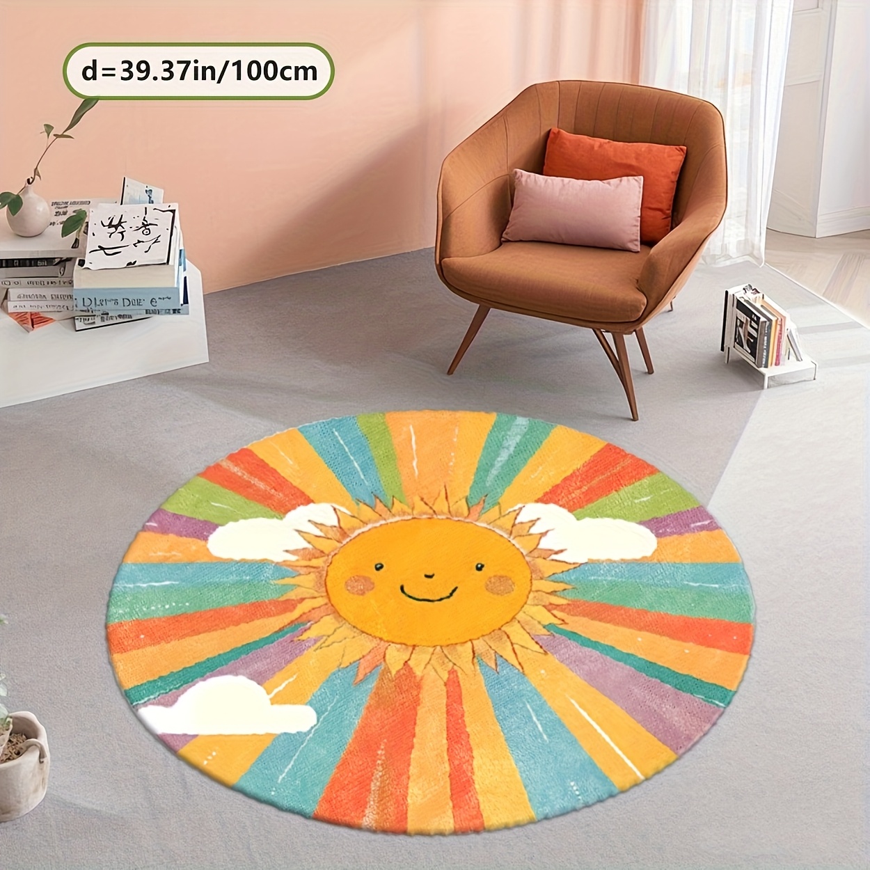 Baby Nursery Themes Girl - Karpet Bulu Bundar Motif Matahari Pelangi
