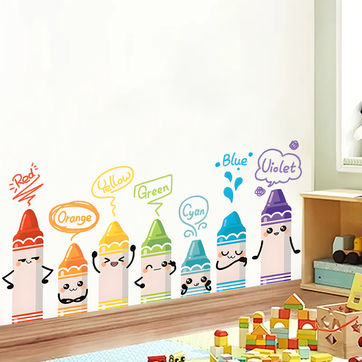 Baby Nursery Wallpaper - Stiker dinding pola krayon warna-warni lucu,