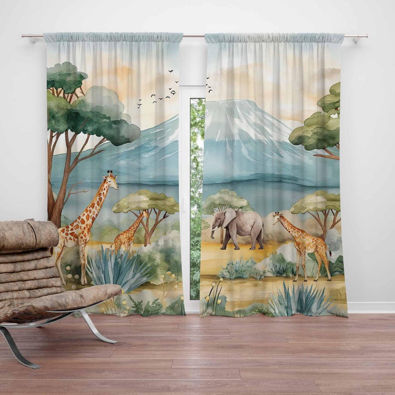 Baby Nursery Blackout Curtains - Tirai Anak-anak Motif Hewan Safari Tirai