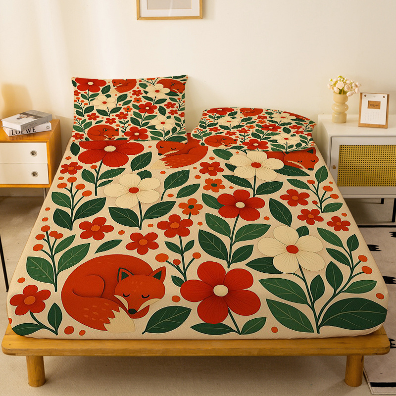 Baby Nursery Bedding - Pelindung Kasur Motif Bunga Dua Rubah