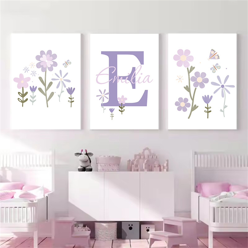 Baby Nursery Name Wall Art - Bayi perempuan nama Poster kustom ungu