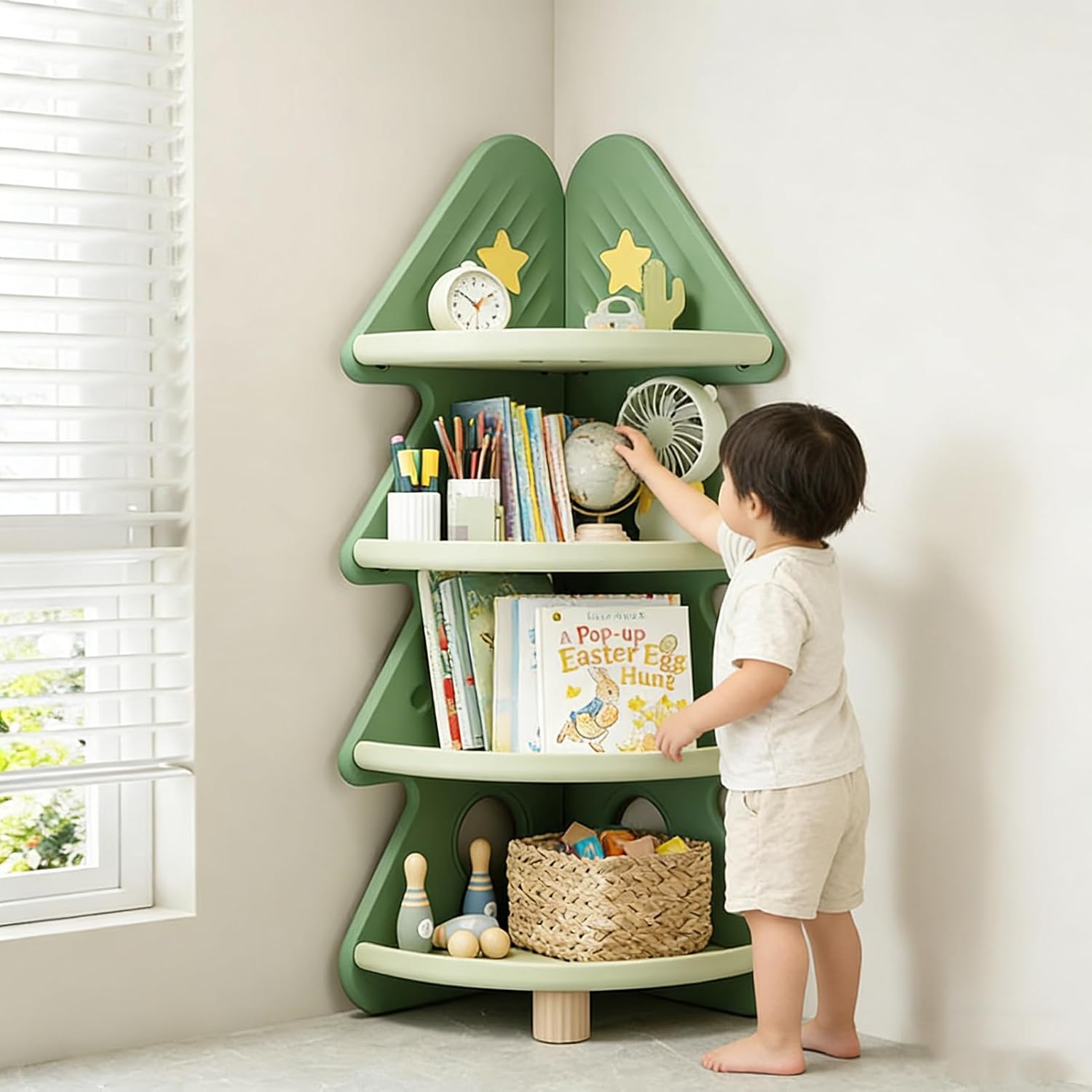 Baby Nursery Bookcase - Rak Buku Sudut 4 Tingkat, Organizer