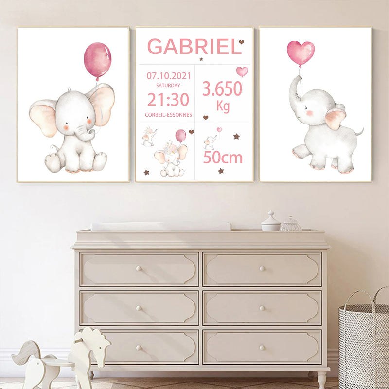 Baby Nursery Elephant - Dekorasi kamar anak Poster seni bunga
