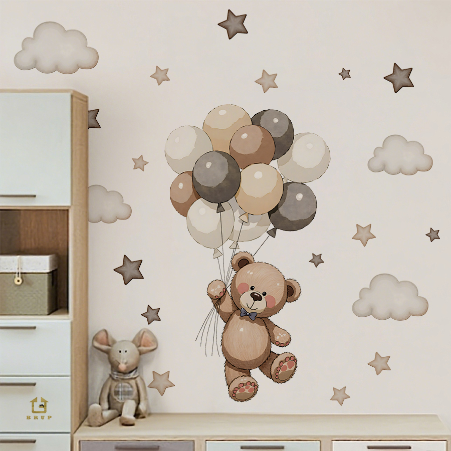 Baby Nursery Stickers - Stiker Dinding Beruang Teddy yang Menggemaskan,