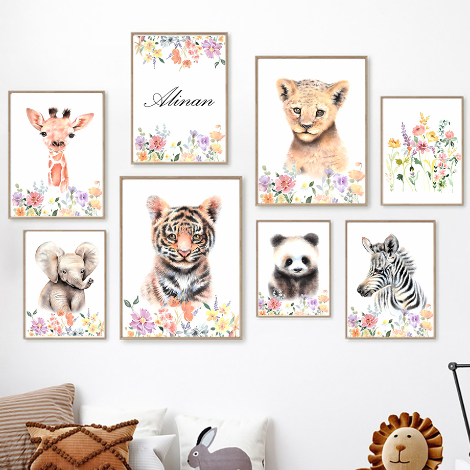 Baby Nursery Name Wall Art - Nama Kustom Harimau Panda Gajah Jerapah