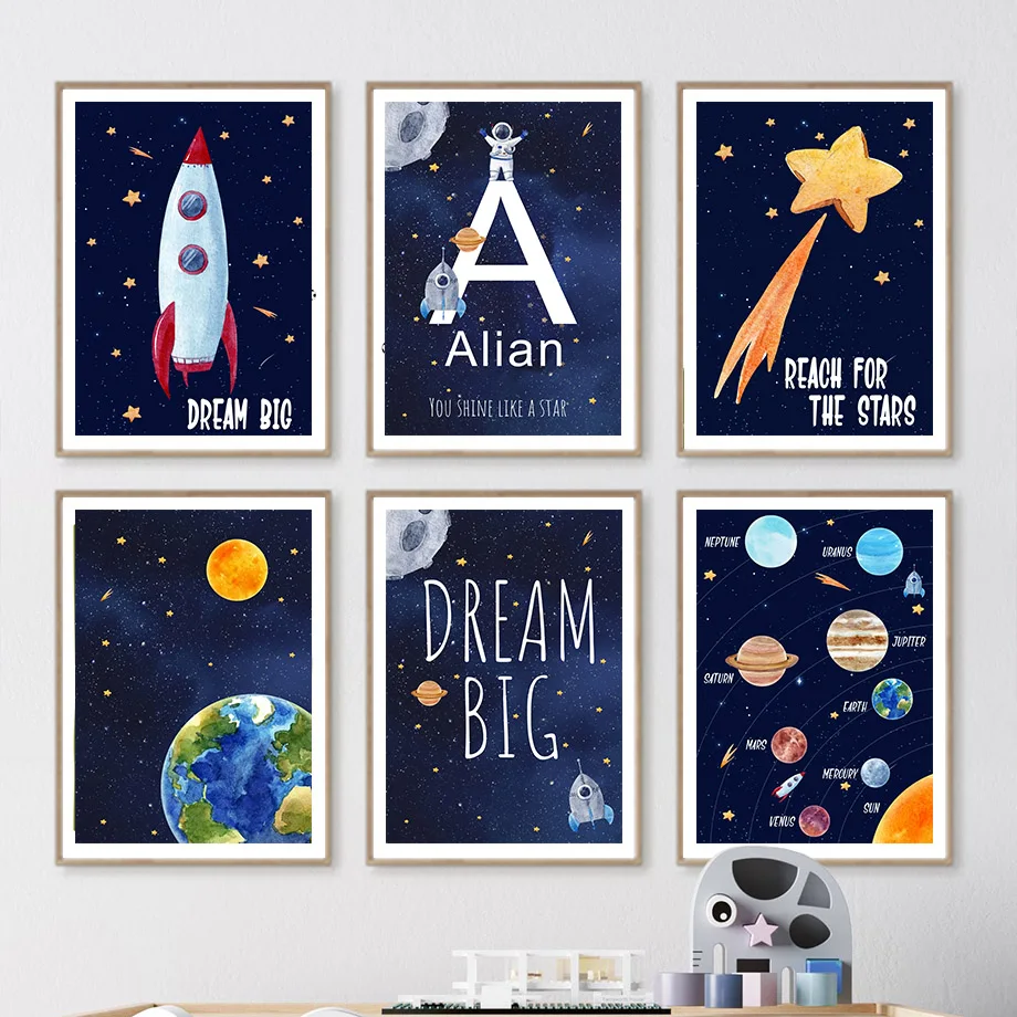 Baby Nursery Name Wall Art - 1 Buah Lukisan Kanvas Nama Kustom