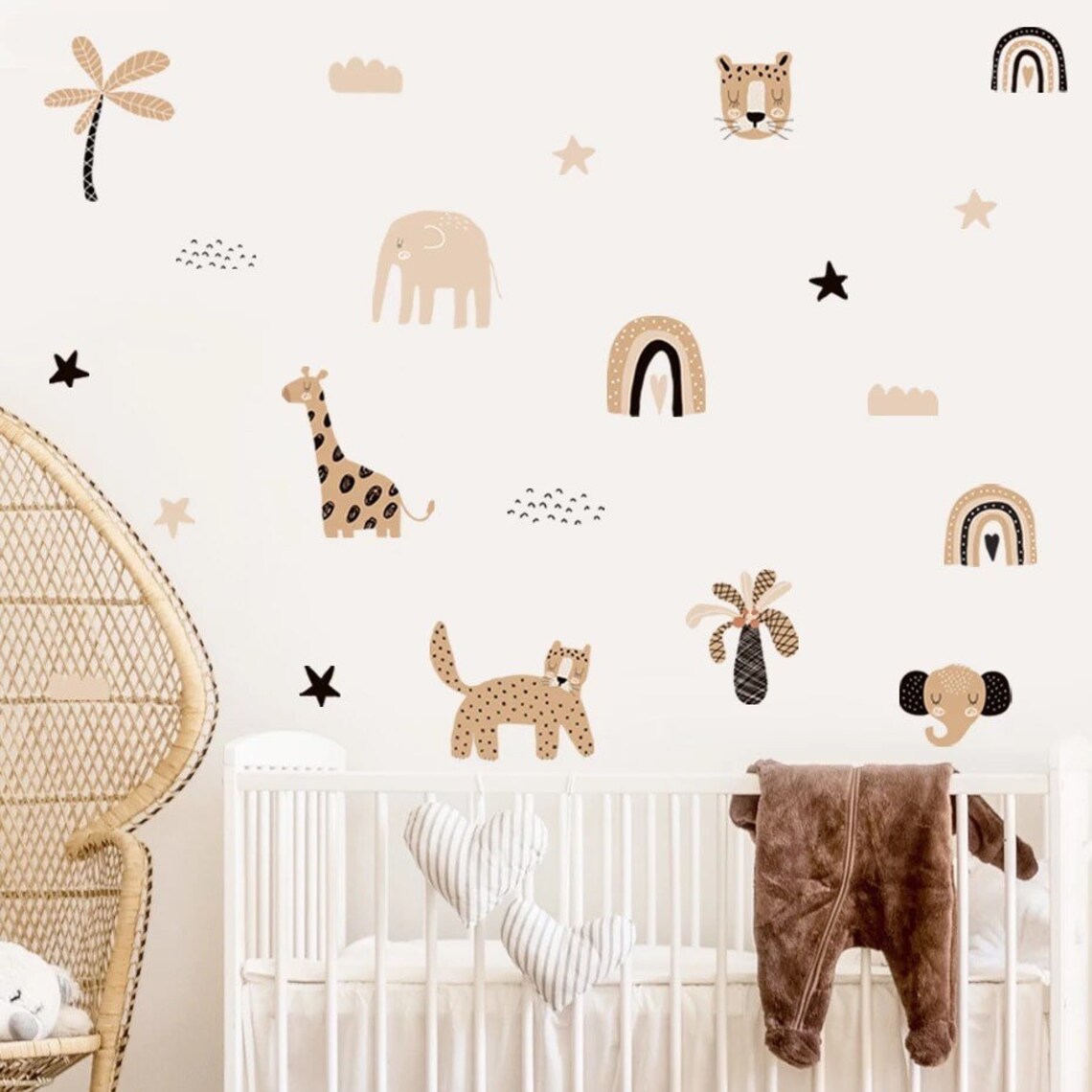 Baby Nursery Wallpaper - Boho Kartun Pelangi Bintang Wajah Hewan
