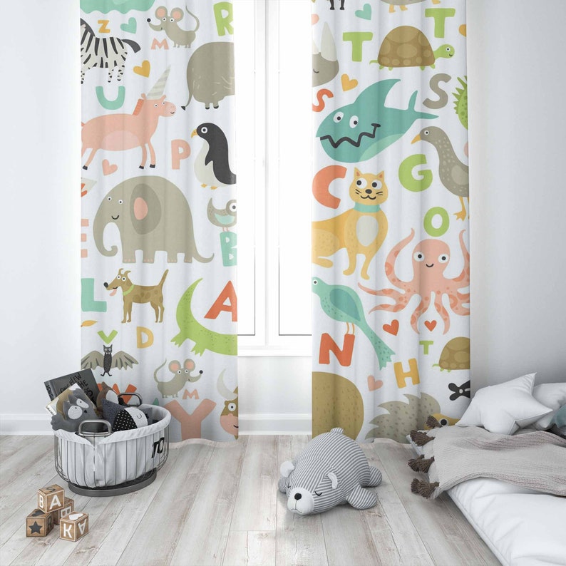 Tirai Kamar Bayi ABC Alphabet  - Baby Nursery Blackout Curtains ulasan dan harga