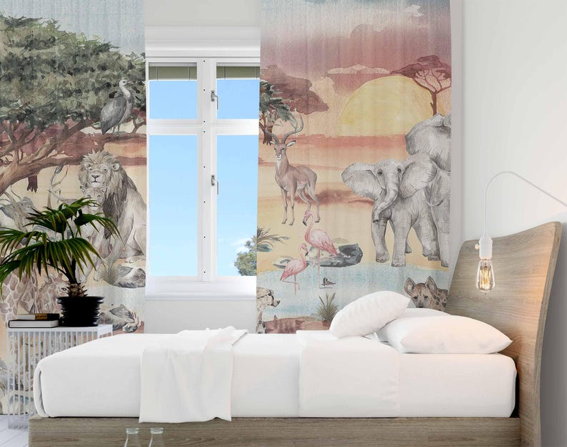 Tirai Hewan Safari Tirai Kamar - Baby Nursery Blackout Curtains ulasan dan harga