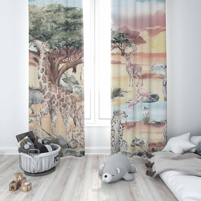 Tirai Hewan Safari Tirai Kamar - Baby Nursery Blackout Curtains ulasan dan harga