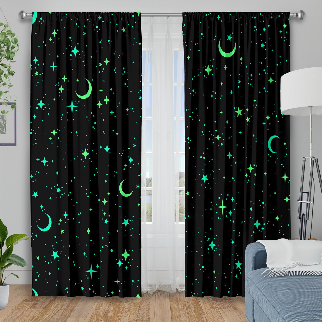 2 Panel Tirai Bintang Bulan ya - Baby Nursery Blackout Curtains ulasan dan harga