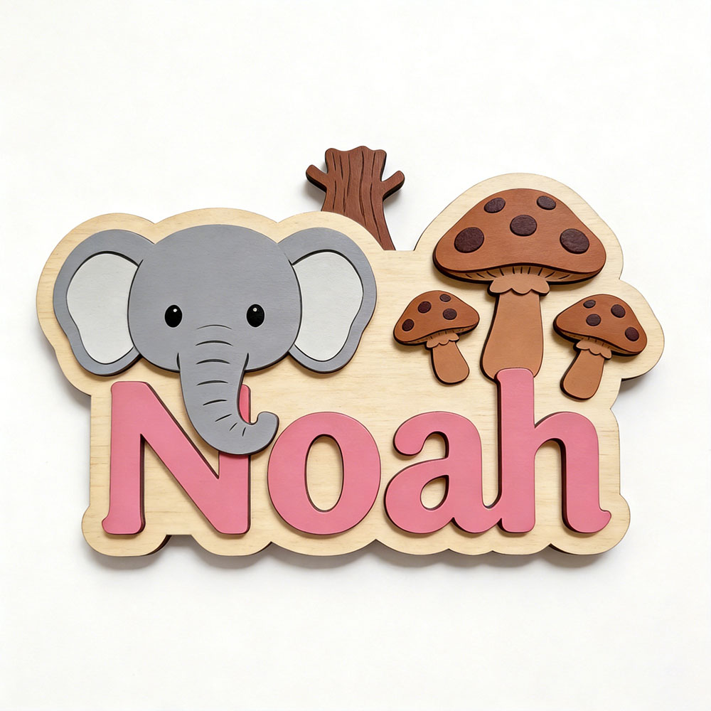 Plakat Nama Gajah & Jamur Kart - Baby Nursery Themes Girl ulasan dan harga