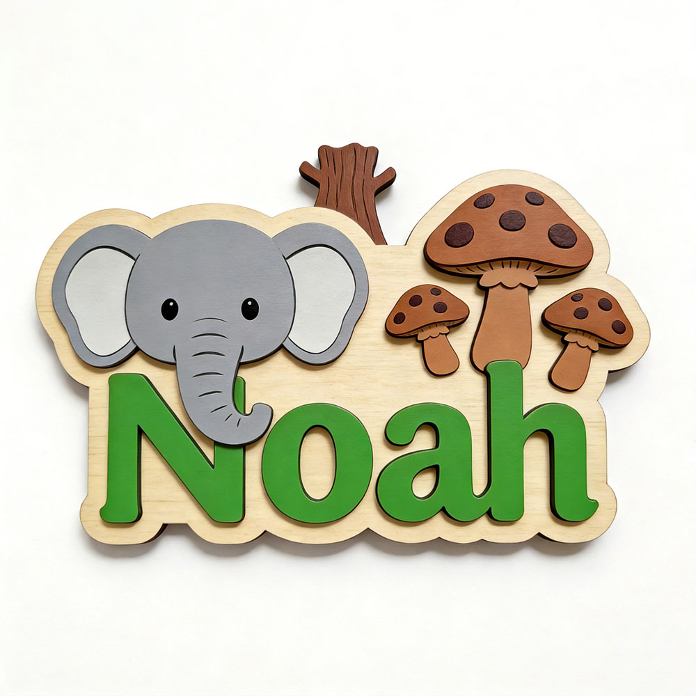 Plakat Nama Gajah & Jamur Kart - Baby Nursery Themes Girl ulasan dan harga