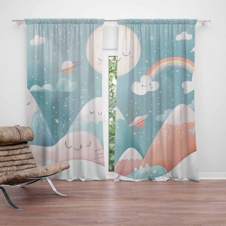 Tirai Kamar Bayi Motif Pelangi - Baby Nursery Blackout Curtains ulasan dan harga