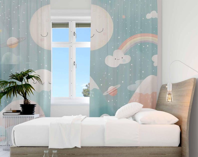 Tirai Kamar Bayi Motif Pelangi - Baby Nursery Blackout Curtains ulasan dan harga