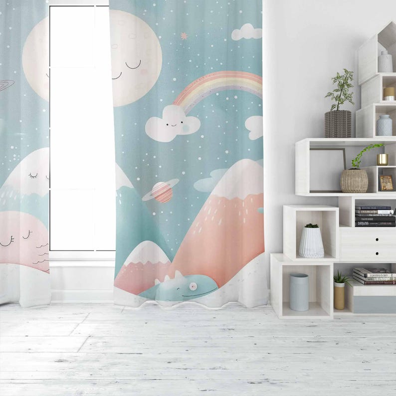 Tirai Kamar Bayi Motif Pelangi - Baby Nursery Blackout Curtains ulasan dan harga