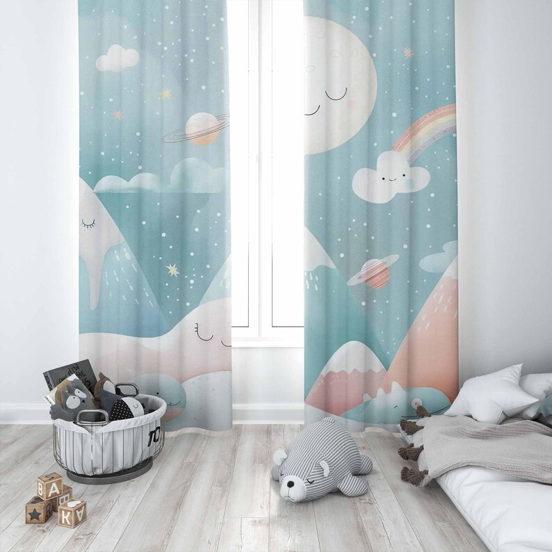 Tirai Kamar Bayi Motif Pelangi - Baby Nursery Blackout Curtains ulasan dan harga