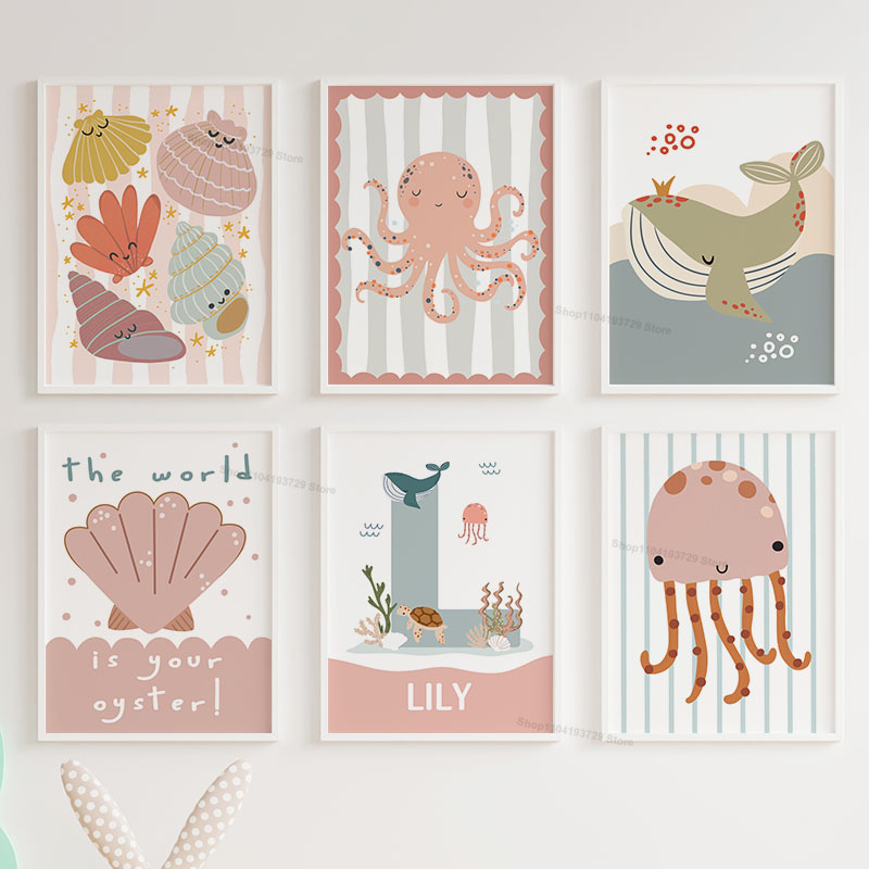 Kartun Paus Gurita Ubur-ubur K - Baby Nursery Name Wall Art ulasan dan harga