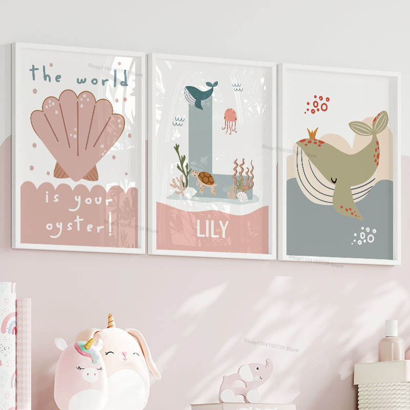 Kartun Paus Gurita Ubur-ubur K - Baby Nursery Name Wall Art ulasan dan harga