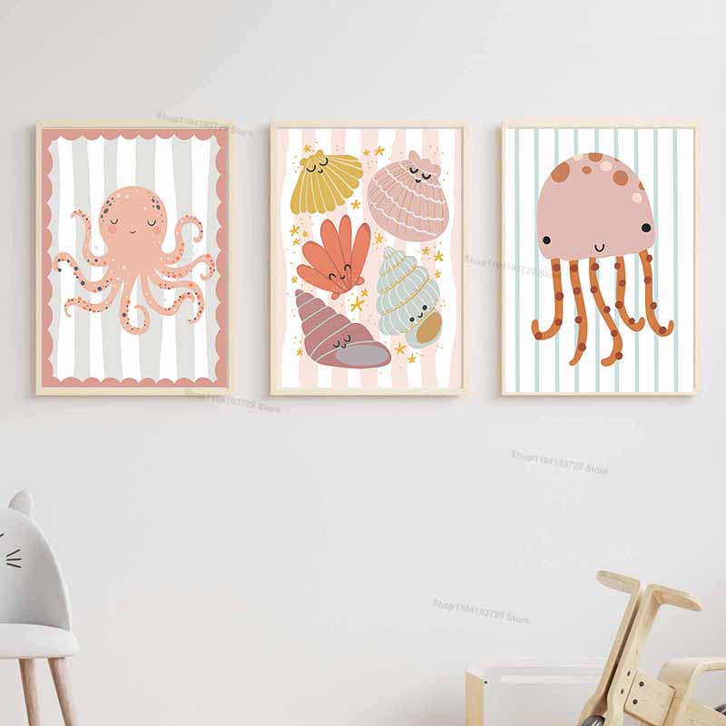 Kartun Paus Gurita Ubur-ubur K - Baby Nursery Name Wall Art ulasan dan harga