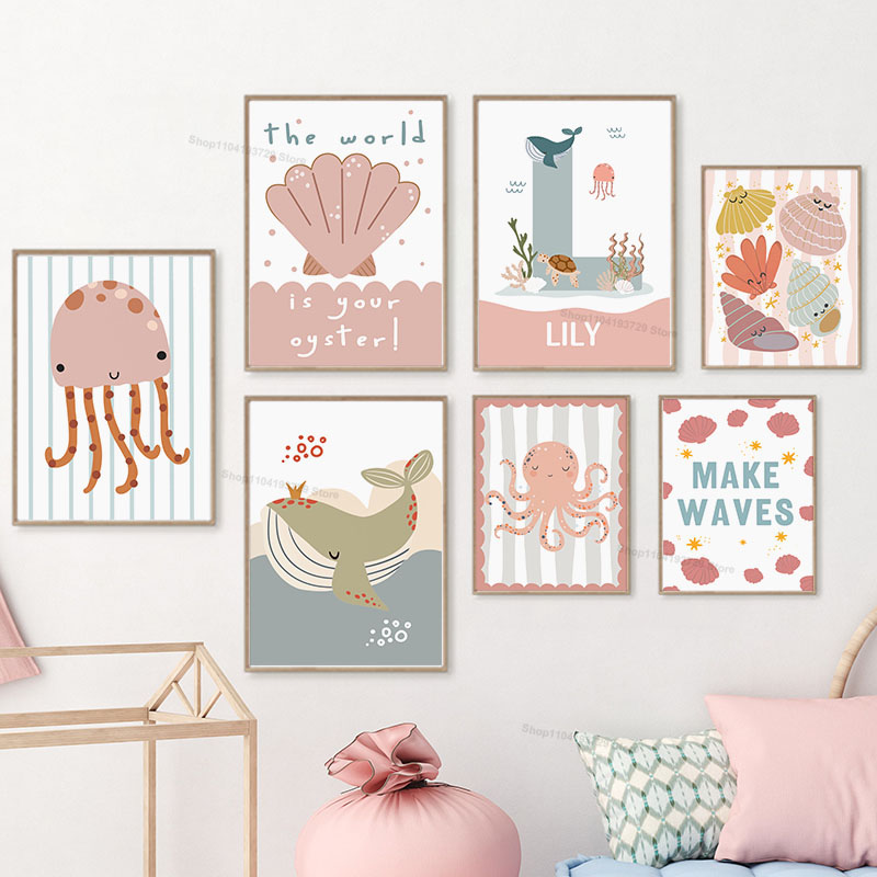 Kartun Paus Gurita Ubur-ubur K - Baby Nursery Name Wall Art ulasan dan harga