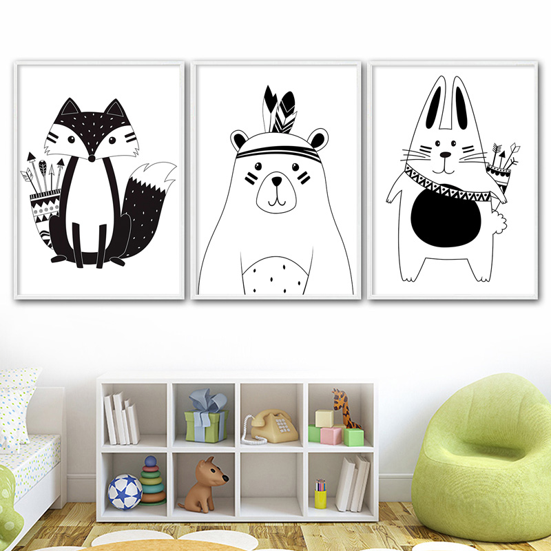 Hitam Putih Kartun Beruang Kel - Baby Nursery Name Wall Art ulasan dan harga