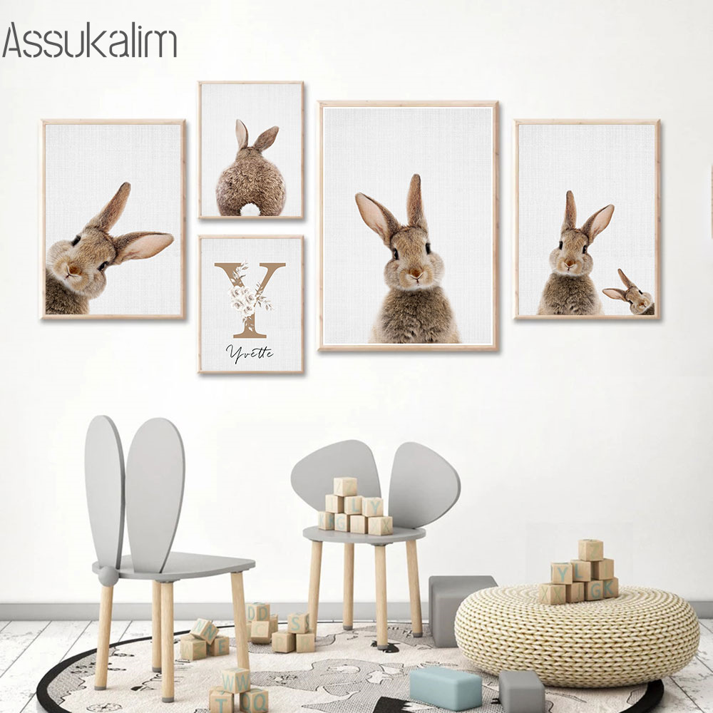 Kelinci Lukisan Kanvas Nama Ku - Baby Nursery Name Wall Art ulasan dan harga