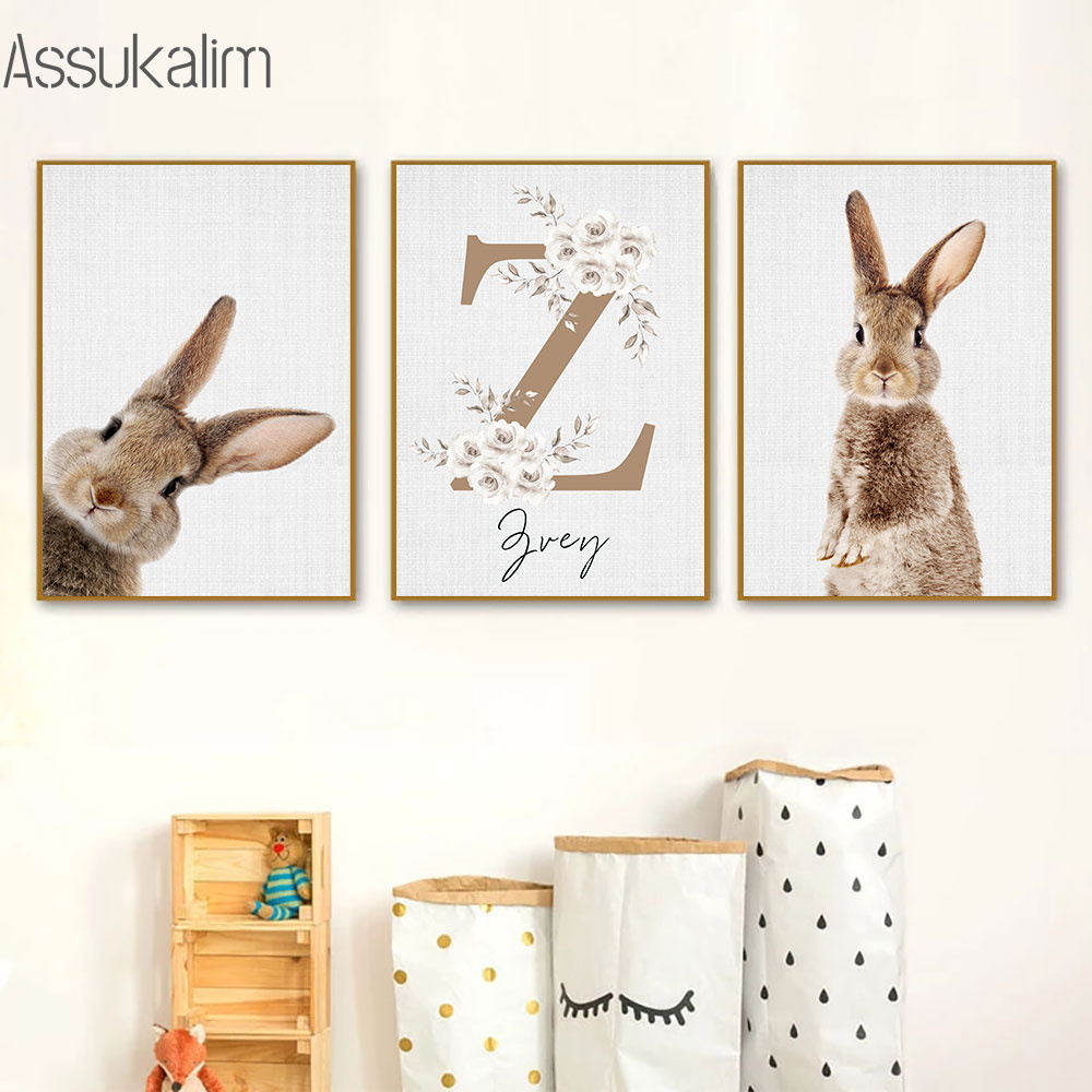Kelinci Lukisan Kanvas Nama Ku - Baby Nursery Name Wall Art ulasan dan harga