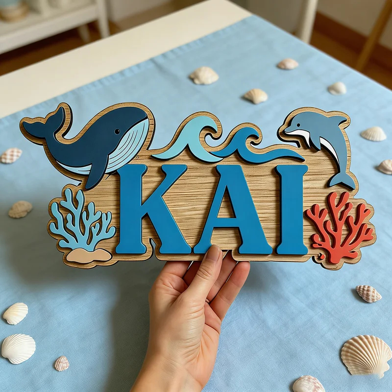 Papan Nama Kayu Bertema Paus d - Baby Nursery Name Wall Art ulasan dan harga