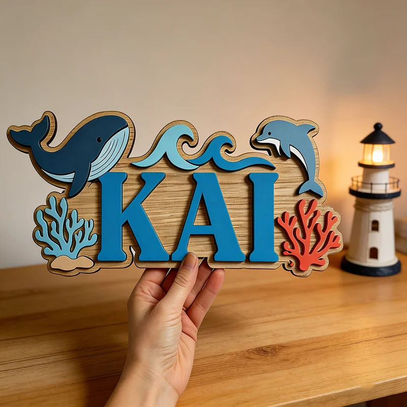 Papan Nama Kayu Bertema Paus d - Baby Nursery Name Wall Art ulasan dan harga