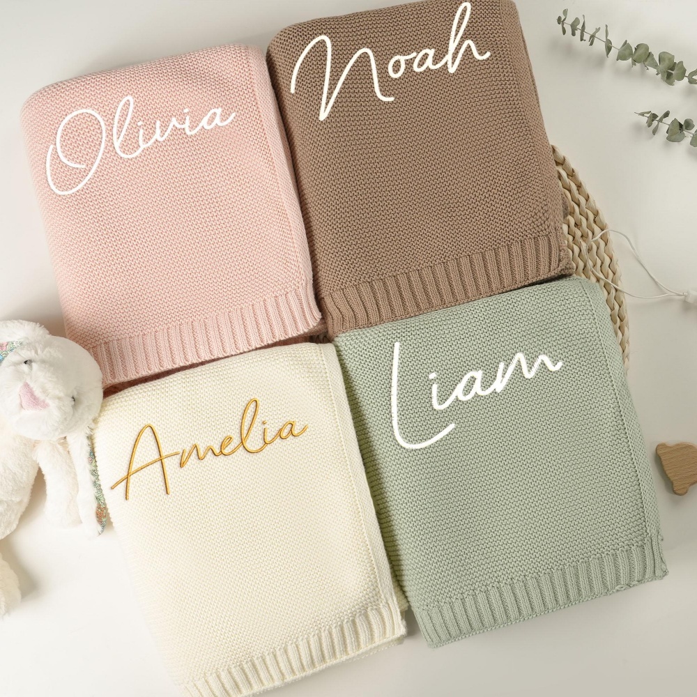 Selimut Bayi Rajutan Bordir Na - Baby Nursery Keepsake ulasan dan harga