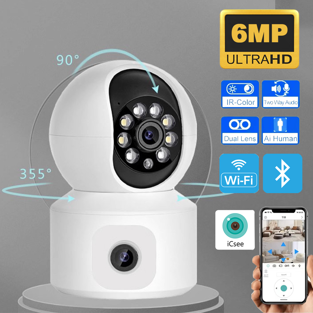 Kamera IP WiFi ICSEE 6MP Lensa - Baby Monitor Split Screen ulasan dan harga