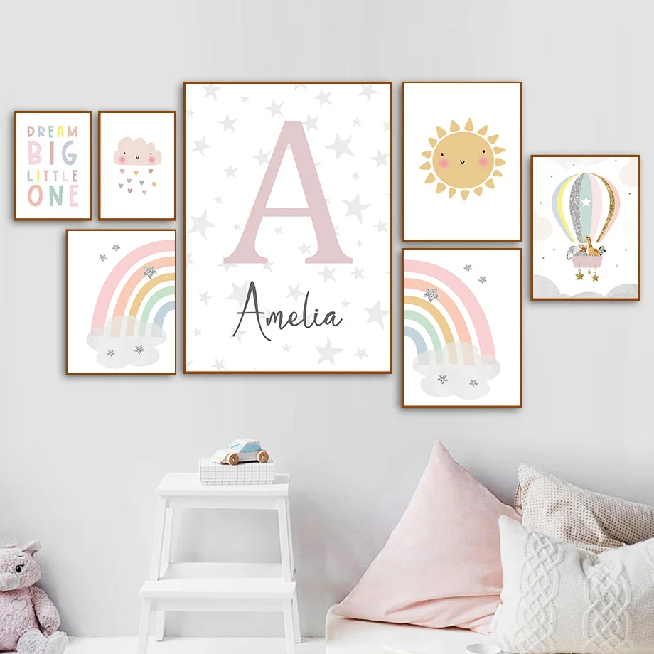 Jerapah Gajah Balon Udara Mata - Baby Nursery Name Wall Art ulasan dan harga