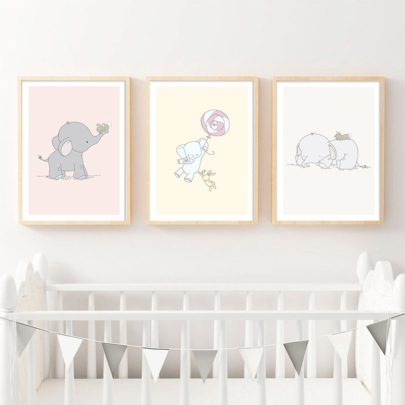 Poster Kanvas Seni Dinding Kam - Baby Nursery Elephant ulasan dan harga