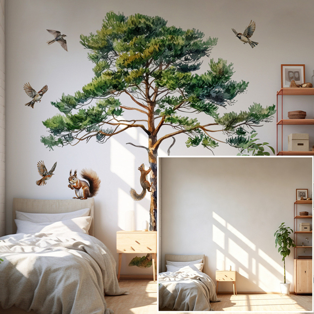 Stiker Dinding Pohon Pinus Bes - Baby Nursery Wallpaper ulasan dan harga