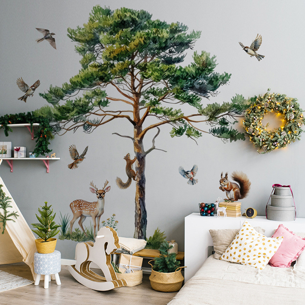 Stiker Dinding Pohon Pinus Bes - Baby Nursery Wallpaper ulasan dan harga