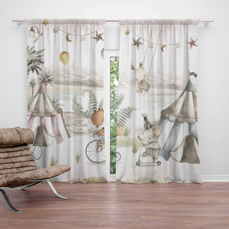 Tirai Hewan Sirkus Tirai Kamar - Baby Nursery Blackout Curtains ulasan dan harga