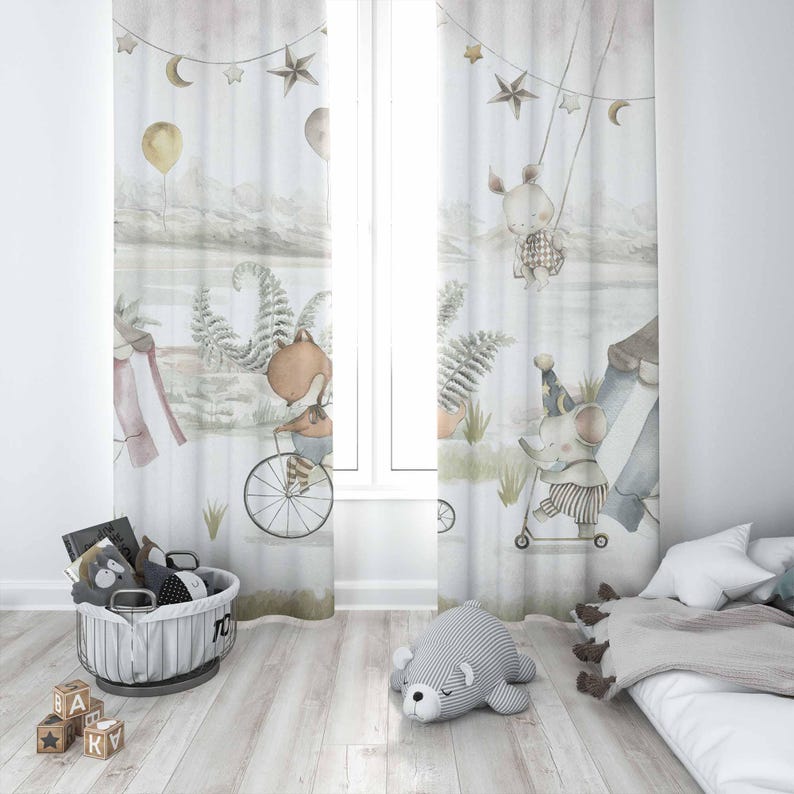 Tirai Hewan Sirkus Tirai Kamar - Baby Nursery Blackout Curtains ulasan dan harga